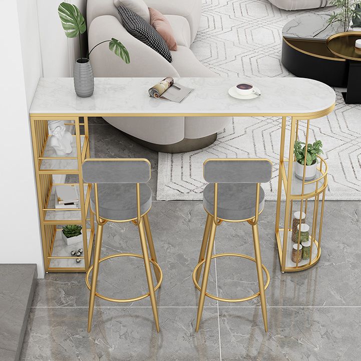 Modern 1/3 Pieces Bar Table Set Stone Counter Table with Backrest Stools