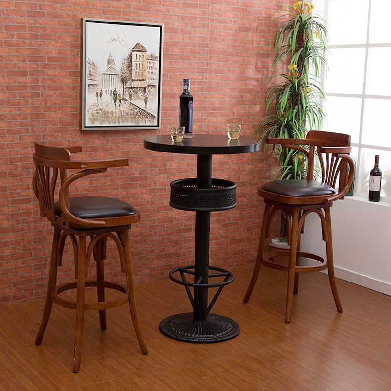 Industrial 1/2/3 Pieces Round Bar Table Set Solid Wood Bar Table Set for Home Use