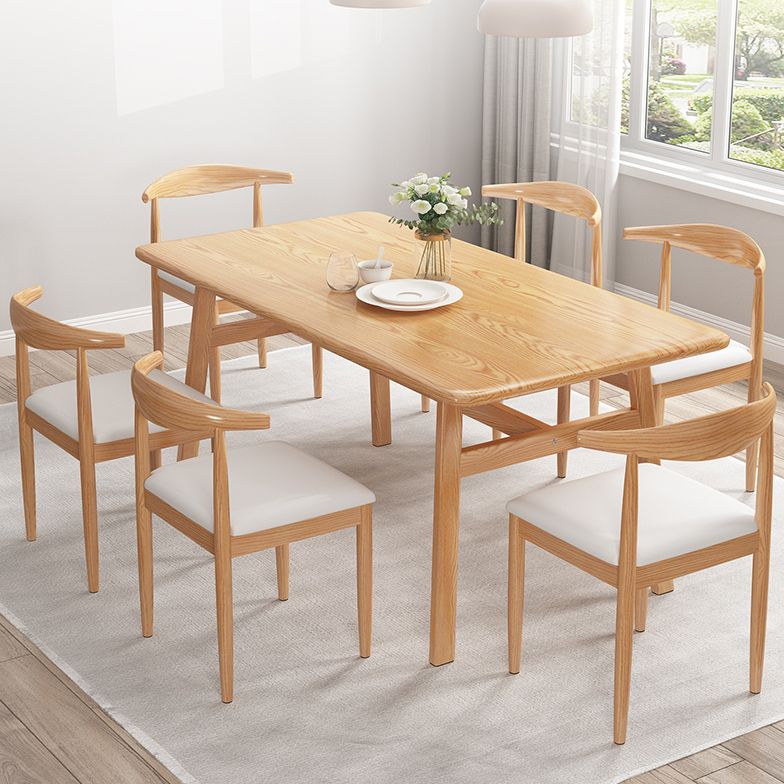 Contemporary Fixed Solid Wood Dining Room Table with 4 Solid Wood Legs Kitchen Dining Set