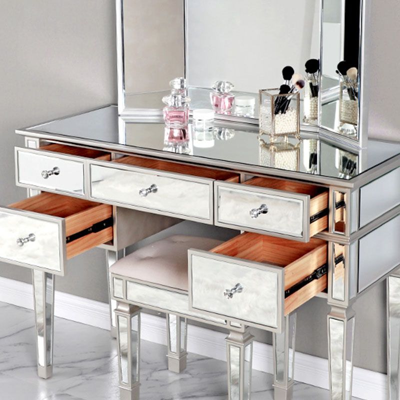 Solid Wood Vanity Dressing Table Set Contemporary Makeup Counter with Drawers