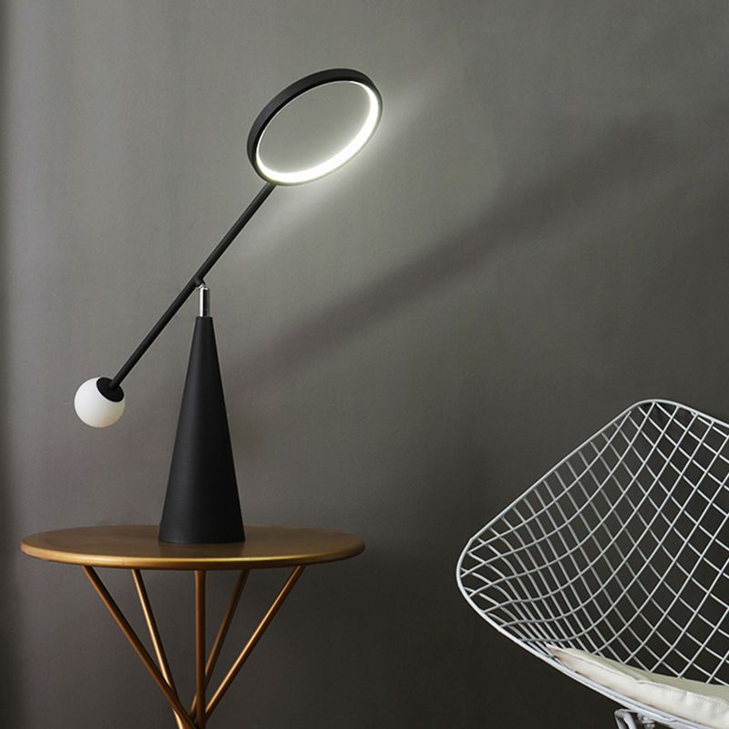 Minimalistic Ring Table Light Metallic Living Room LED Nightstand Lighting with Conical Base