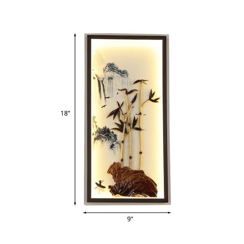 Luminaire mural à LED chinois Black Bamboo et Mountain Mural Lampe avec cadre métallique