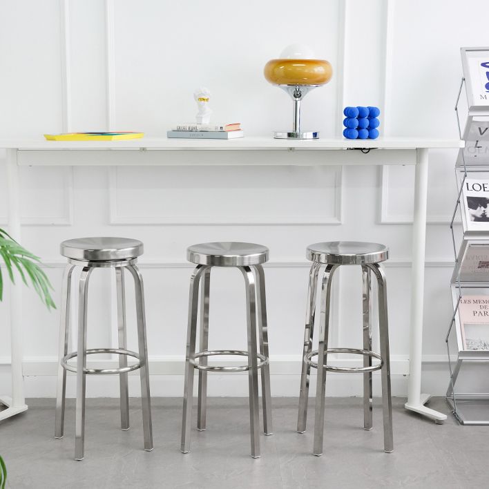 Tabouret de bar sans dossier brillant en acier inoxydable brossé, tabouret haut industriel d'intérieur, 1 pièce