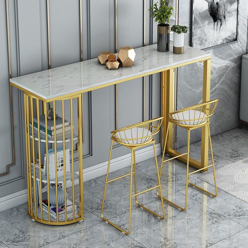 Glam Stone Bar Table Golden Base Storable Table for Living Room