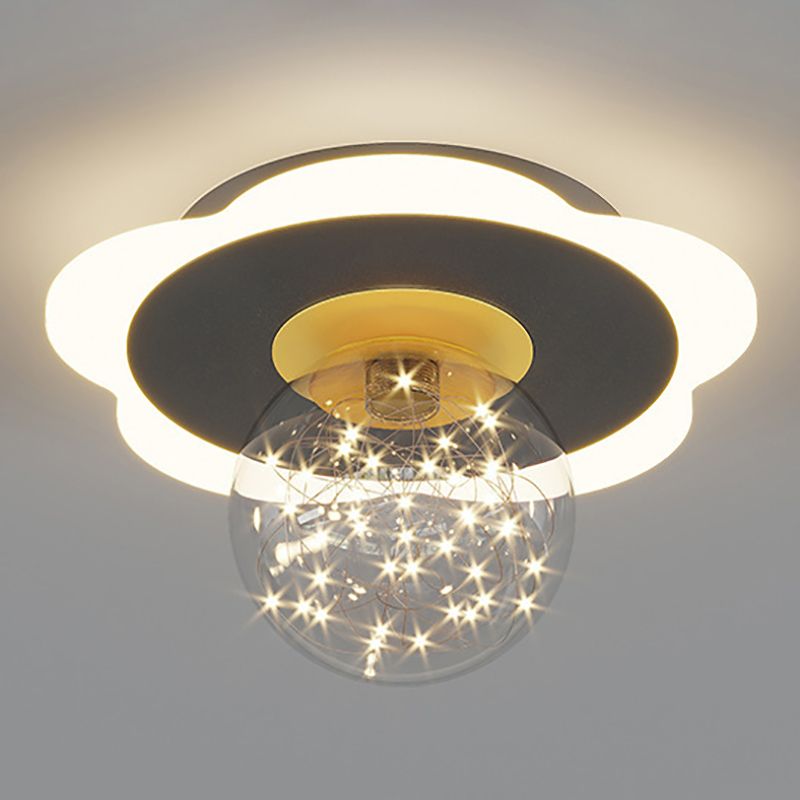 Glass Geometric Ceiling Light Fixture Nordic Style LED Ceiling Mounted Light in Black