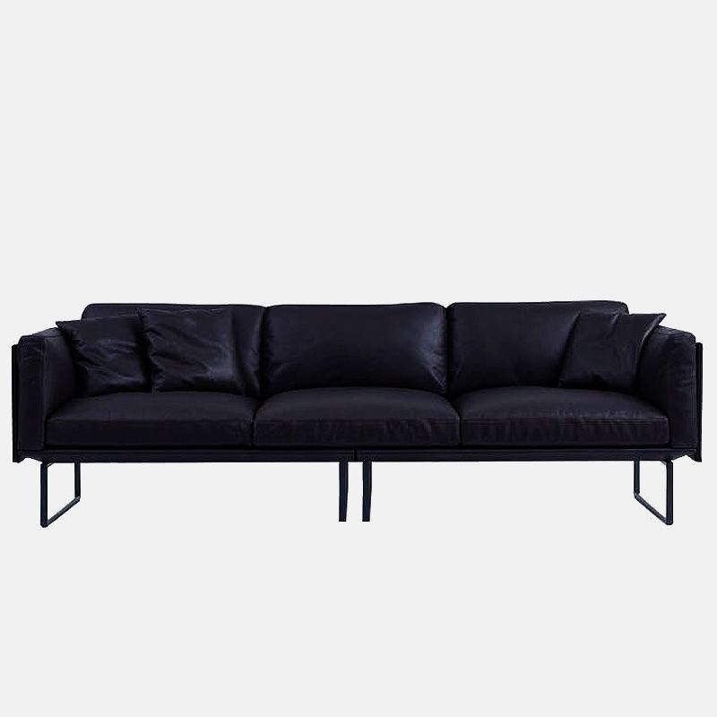 Wooden Genuine Leather Cushions Sofa 31.5"H Contemporary Industrial Square Arm Sofa,Black