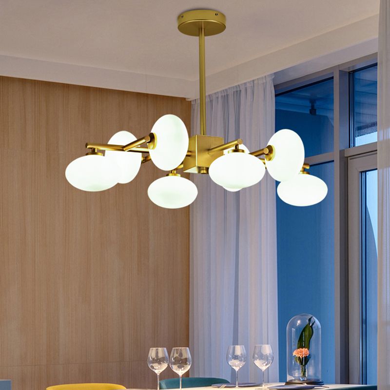 Crema leggera del lampadario Dinette ramificata Glass ovale in vetro a 8 bulboni di sospensione postmoderna in oro