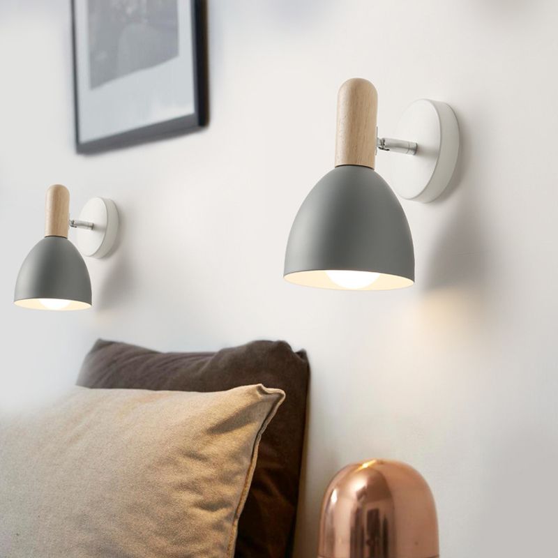 Single Modern Black/White/Grey Wall Mounted Sconce Wooden Shaded Wall Light