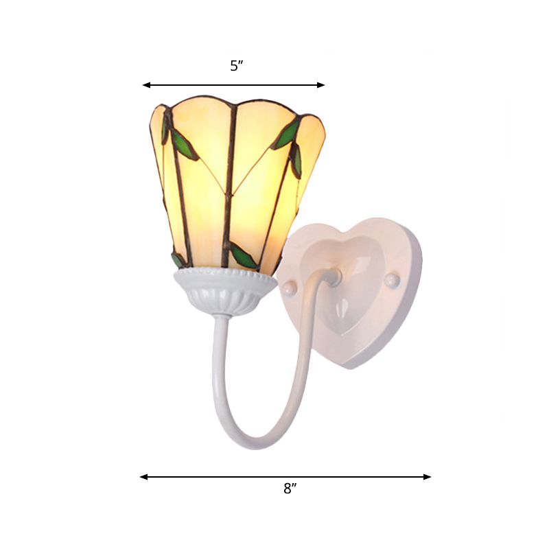 Lily Beige Glass Wall Light Fixture Tiffany 1 Head White/Blue/Antique Brass Sconce Lighting for Bedroom