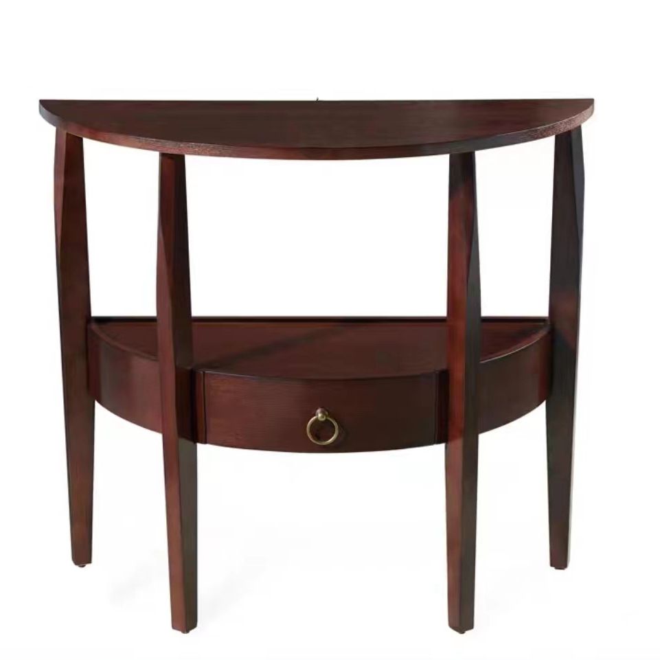 Mid-Century Modern Half Moon Wood 4 Legs Console Table in Brown