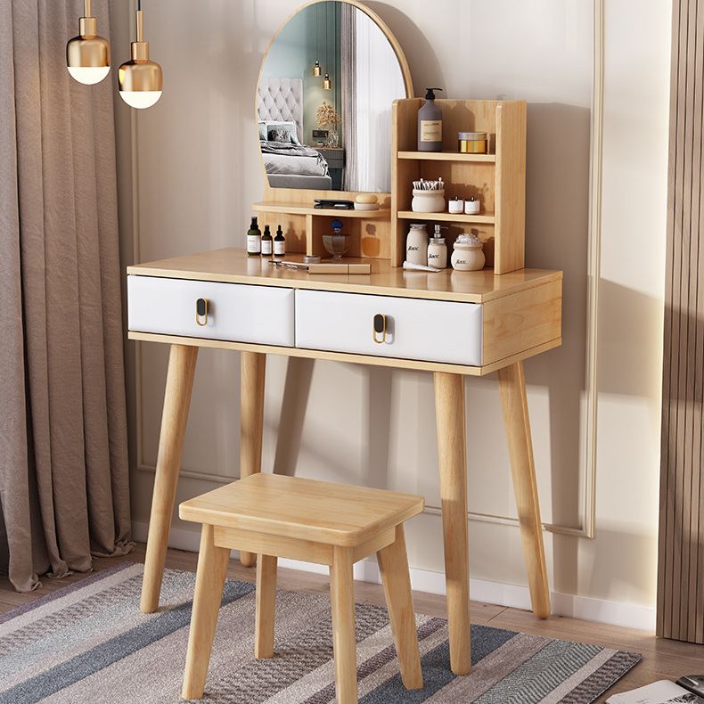 Scandinavian Rubberwood Makeup Counter 2 Drawers Vanity Dressing Table