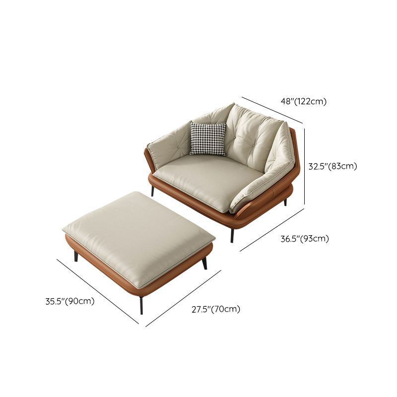 Tufted Genuine Leather Sectionals Flared Arm Beige Cushions Sectional Sofa