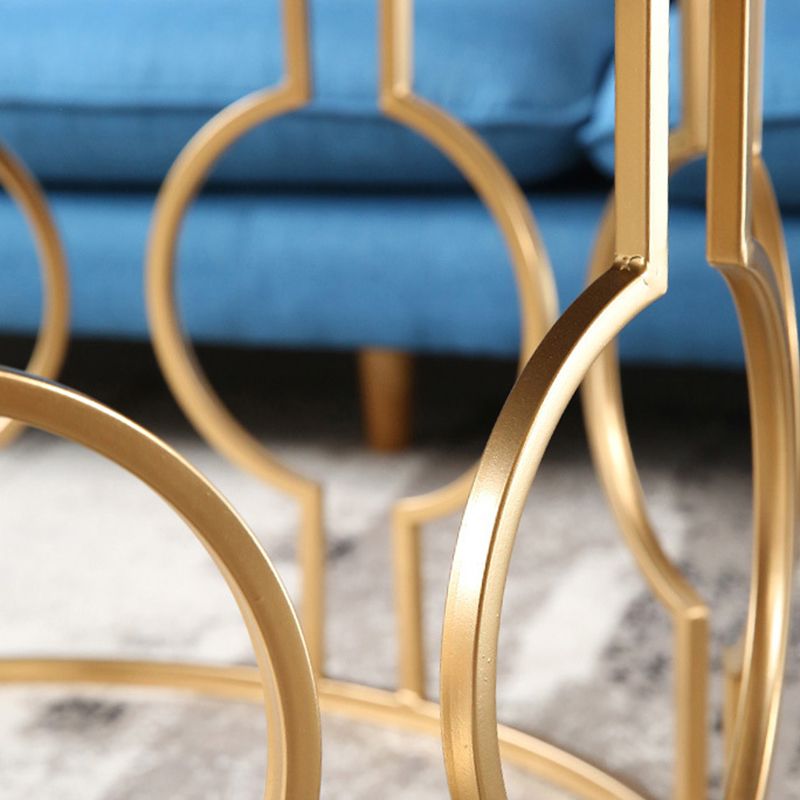 Contemporary Round Glass Coffee Table with Iron Frame Base Cocktail Table