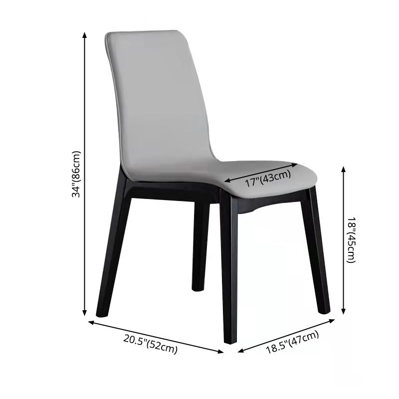 Industrial Rubberwood Solid Back Side Chair Matte Finish Leather Dining Chair with Black Legs