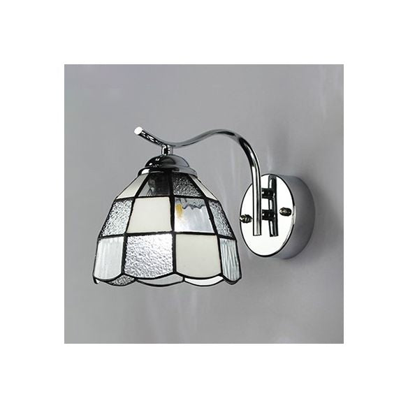Industrial Vintage Gooseneck Wall Light Stained Glass 1 Light Wall Sconce Lighting in Clear/Blue