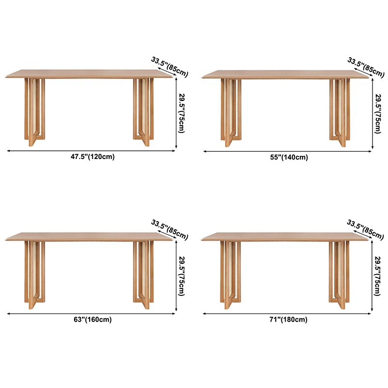 Rectangle Wooden Table Modern Red Oak Table in Nature with Double Pedestal