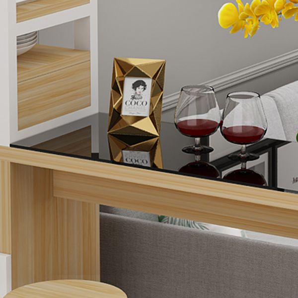 Modern Glass Bar Table Wood Base with Wine Cabinet for Living Room