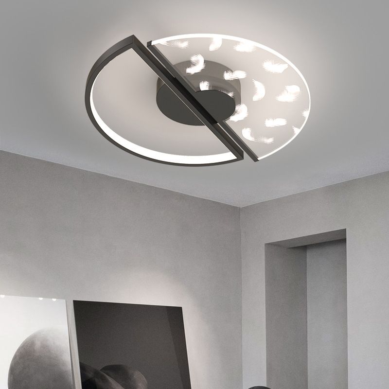 Acrylic Feather LED Flush Mount in Modern Luxury Style Iron Circular Ceiling Light for Bedroom