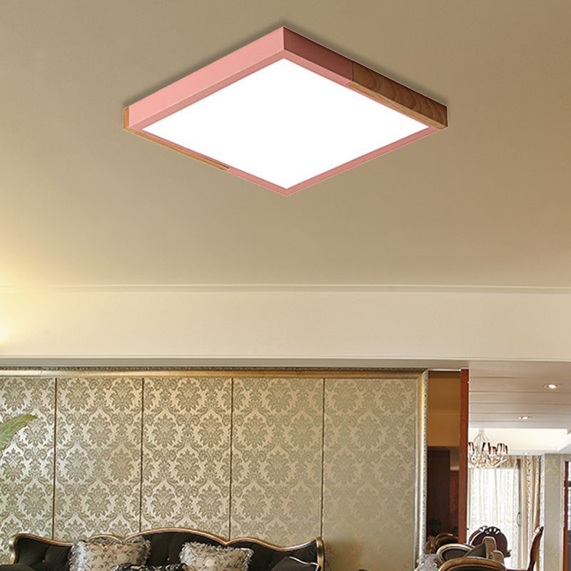 Gesplitst vierkant inbouwlicht Scandinavisch metaal Groen/wit/zwart-hout LED-plafondverlichting in wit/warm/3 kleuren licht, 16"/19,5" breed