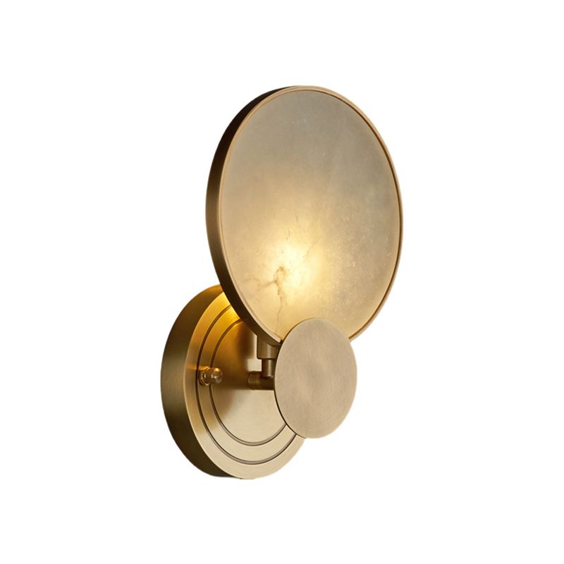 Retro Style Brass Wall Light Round Shape Gold Wall Sconce with Mica for Living Room