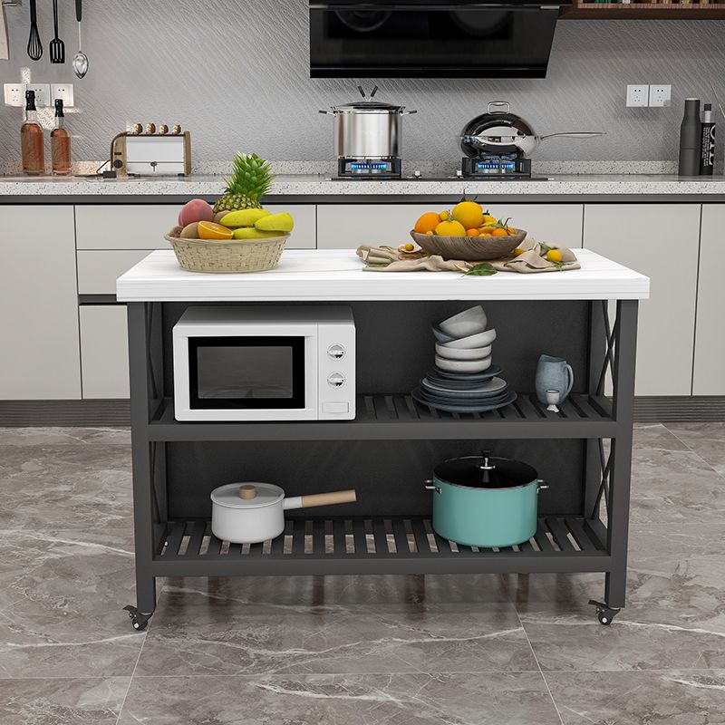 Modern Style Rolling Kitchen Cart Marble Kitchen Island Cart with Open Storage