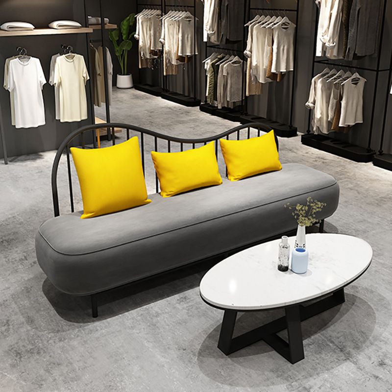 Contemporary Grey Sofa with Yellow Pillow and Black Legs for Apartment