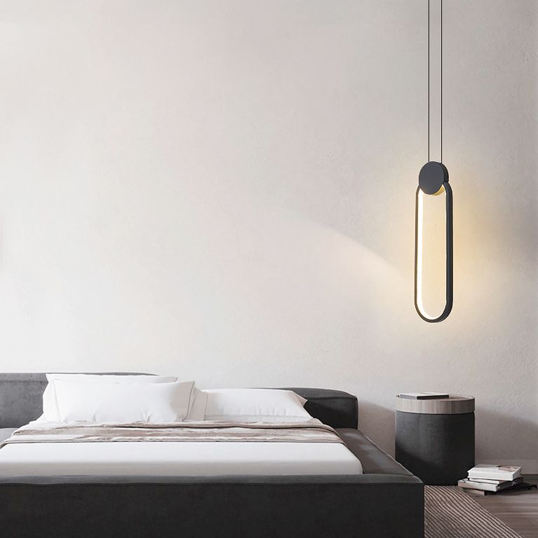 Zwart geometrische LED -hanglamp in modern eenvoudige smeedijzeren plafondlicht met acrylschaduw