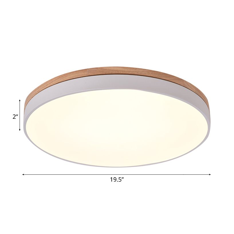 12"/16.5"/20.5" Wide White Round Flush Mount Lighting Modern Single Light Wooden LED Ceiling Lamp for Living Room