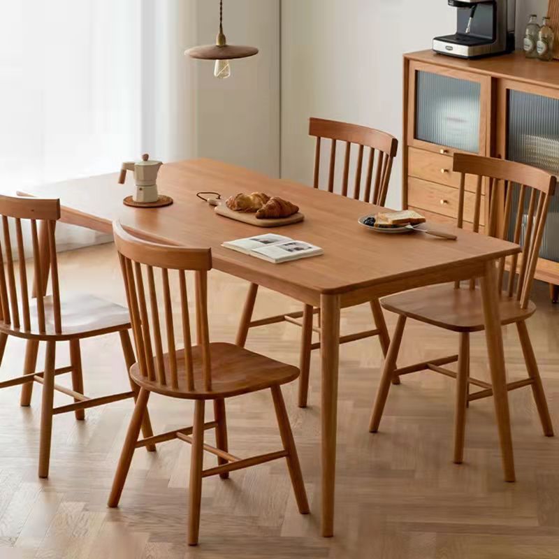 Modern Oak Wood Dinette Set 1/2/5 Pieces Rectangle Beige Dining Table Set