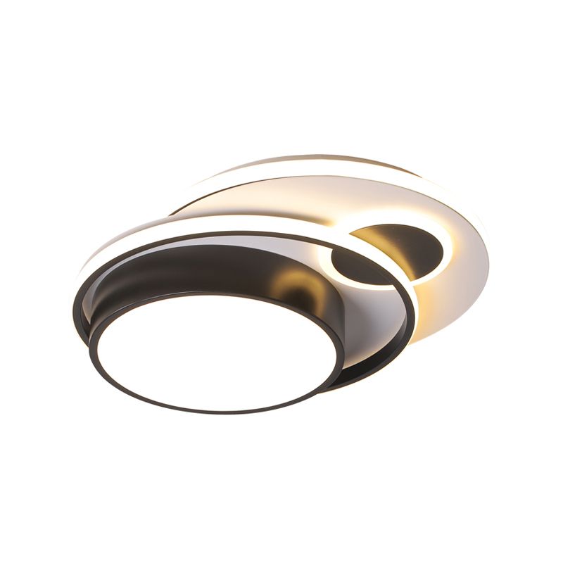 Multi-Circle Ceiling Lighting Nordic Style Aluminum Black-White LED Flush Mount Fixture in Warm/White Light, 16"/19.5" Wide