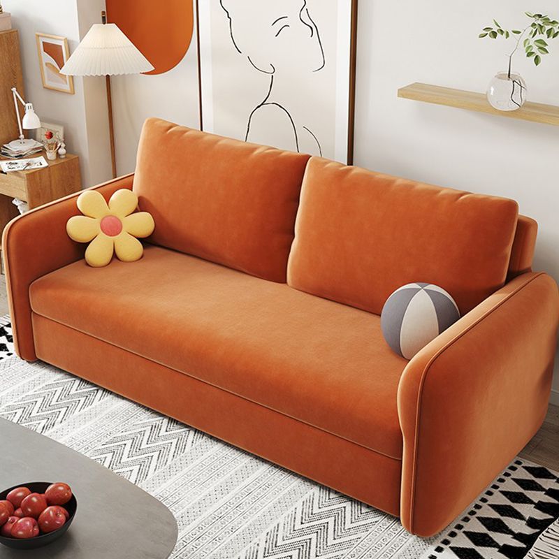 32.67" Wide Futon Sofa Bed with Storage Foldable Orange Synthetic Fiber