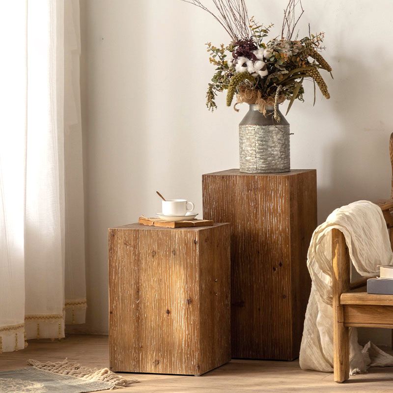 French Country Wood Block Side Table Square End Table, 11.8 inch Wide