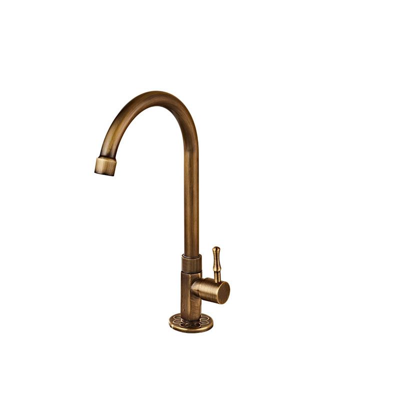 Traditional Kitchen Faucet Copper Gooseneck Gold Single Handle Standard Kitchen Faucets