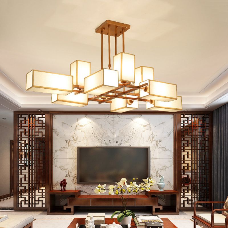 Traditional Rectangle Semi Flush Mount 8/10/12 Lights Metallic Ceiling Lighting in Black/Brass