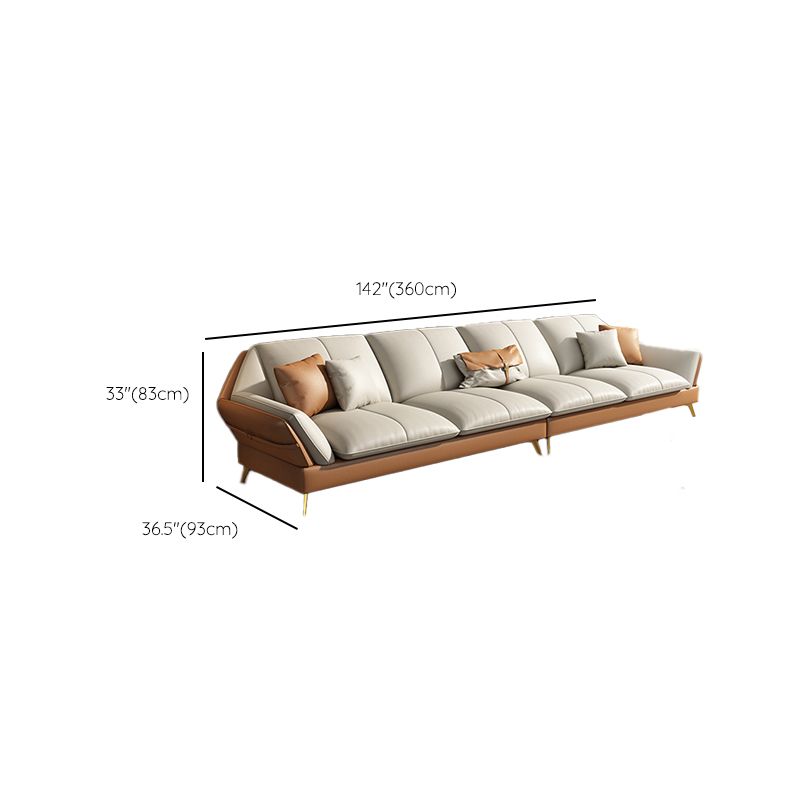 32"H Glam Sectional Sofa White Leather Cushion Back Sleeper Sectional