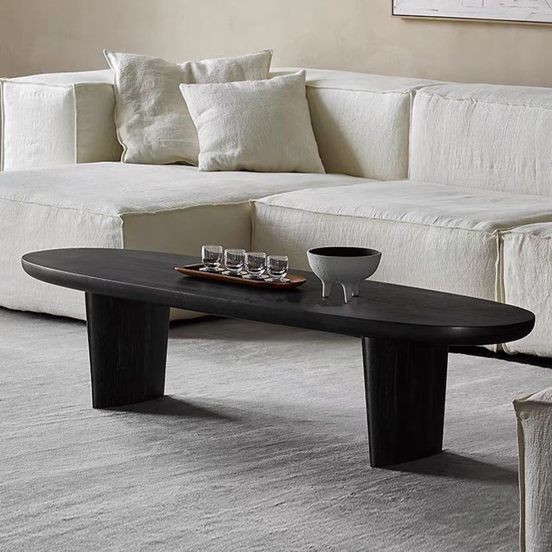 North European Oval Coffee Table Wood Cocktail Table in Black