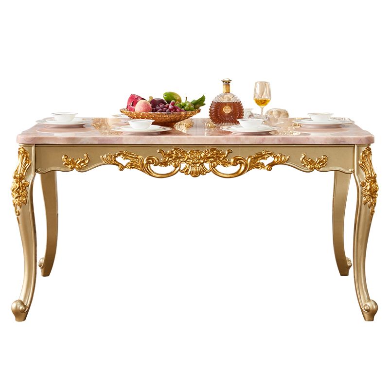 Mesa rectangular victoriana de madera maciza con tapa de mármol y 4 patas de madera