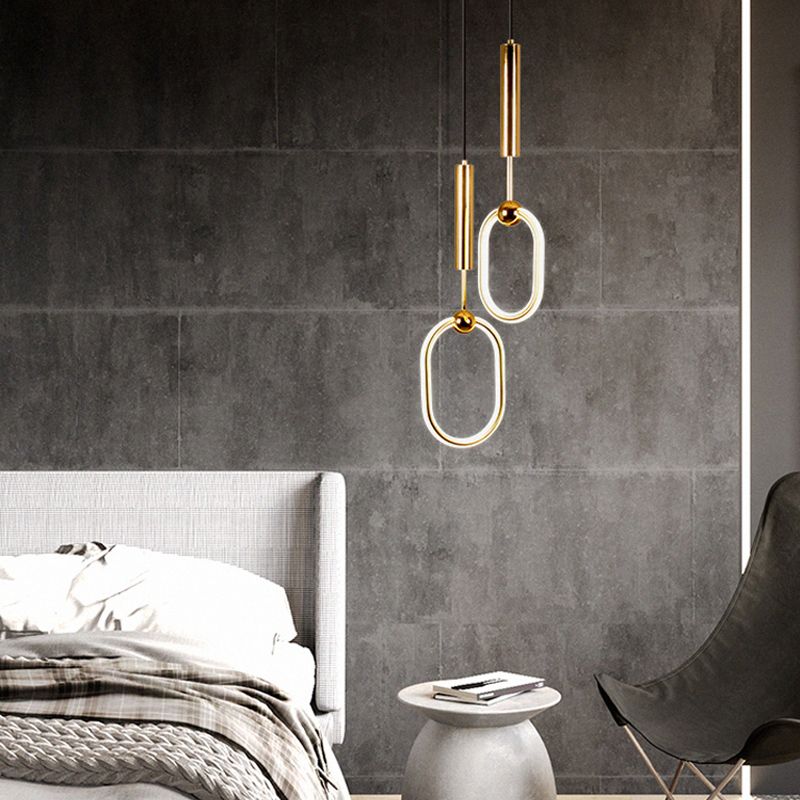 Lámpara de colgante de luz de metal colgante de forma lineal de forma lineal de estilo contemporáneo en oro