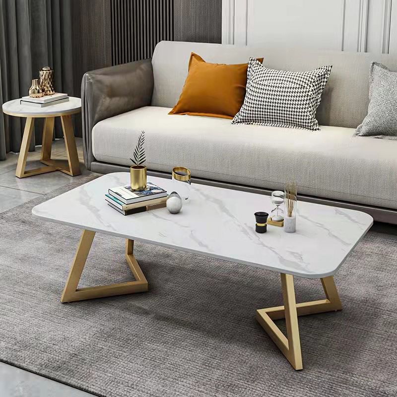 Glam Iron Base Coffee Table with Rectangle Stone Top Cocktail Table
