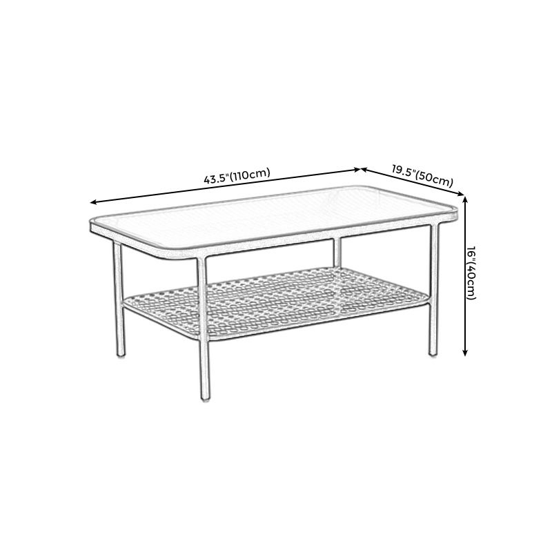 Four Legs Glass Coffee Table Shelf Included Geometric Single Cocktail Table