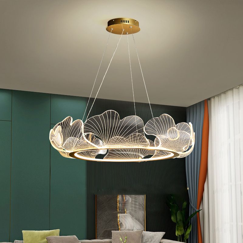 Anillo de metal acrílico accesorio de iluminación de lámpara posmoderna luz colgante para sala de estar