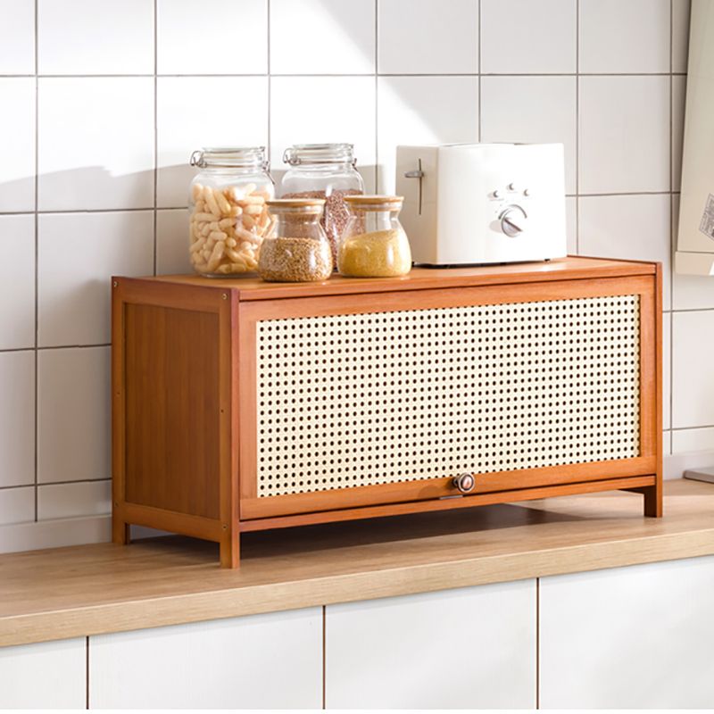 Mid-Century Modern Rectangle Cabinet with Wicker&Rattan Doors