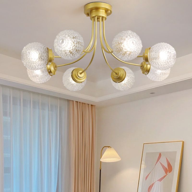 Glass Sputnik Semi Flush Mount Fixture Modern Flush Light Fixture in Gold