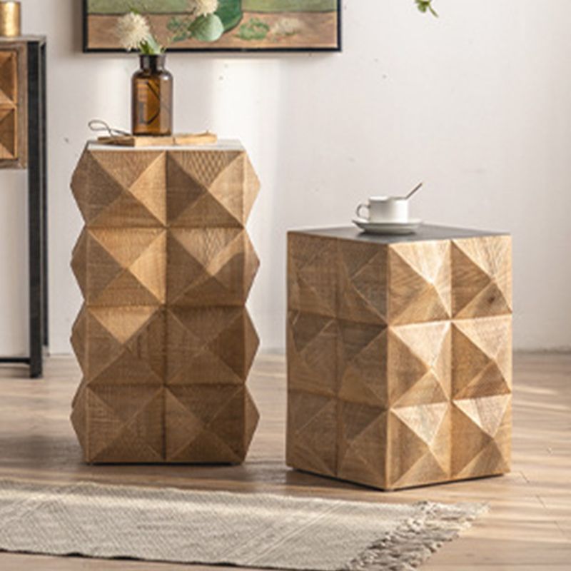 Rustic Solid Wood End Table Drum Square Shape Accent Side Table