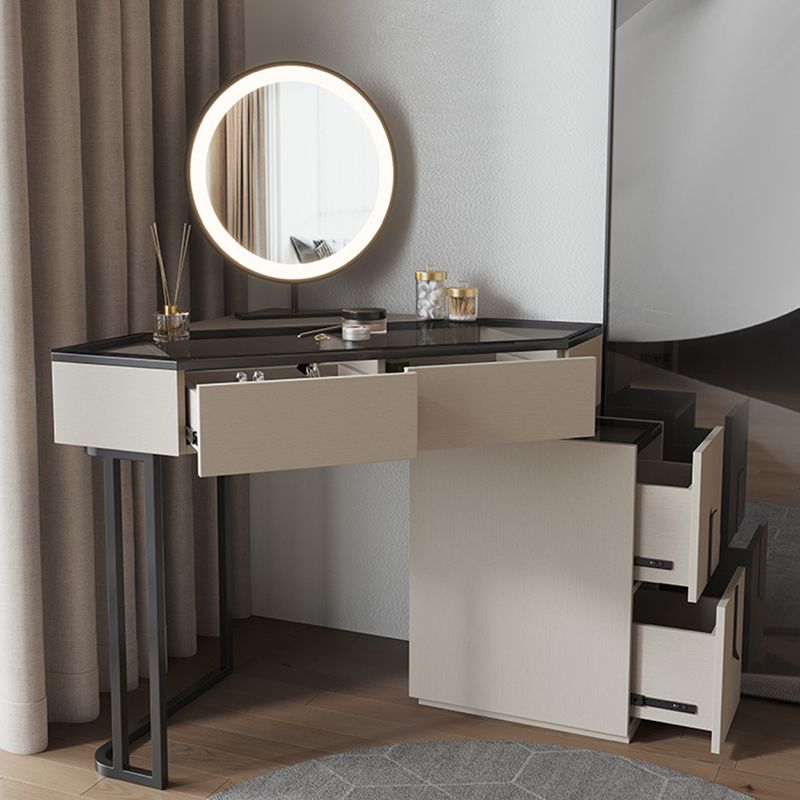 Modern Glass Corner Vanity Table Set 29.53" D 4-Drawer Makeup Vanity Table