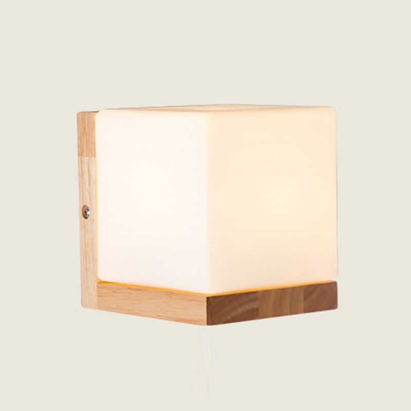 Wood Sqaure Shape Wall Sconce Modern Style 1 Light Wall Light Fixture in Brown