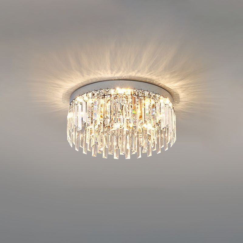 Moderne Luxus-Deckenleuchte in runder Form, Kristall, 1 Licht, Unterputzmontage für Wohnzimmer