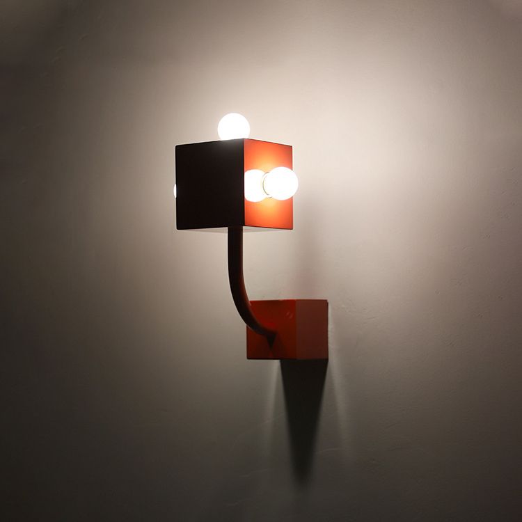 Modern Sconce Light Geometric Metal 3 Lights Wall Lamp in Red