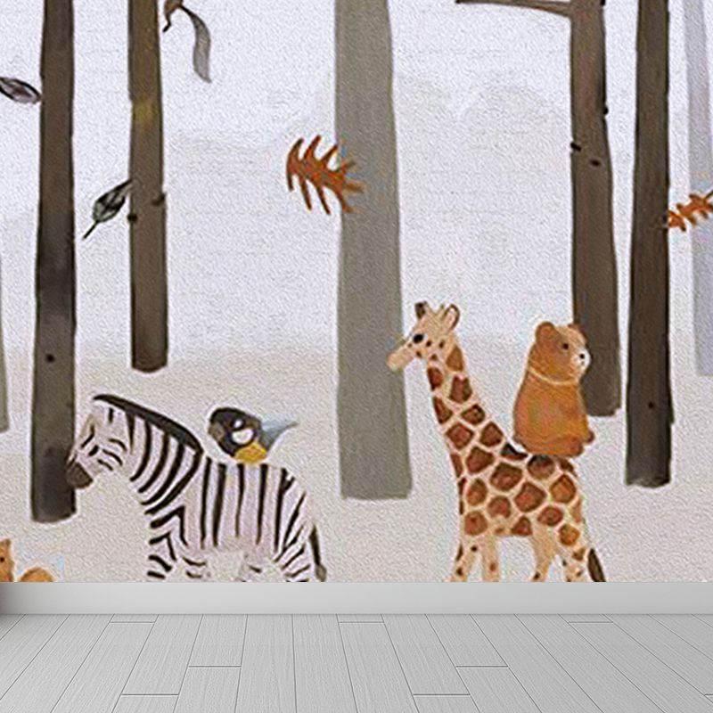 Autocollant Mural imprimé Animal de dessin animé, couleur Pastel, décoration murale résistante à l'humidité pour chambre d'enfant