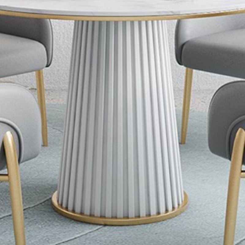 Glam Stone Dining Table Round Iron Table with Pedestal Casual Base